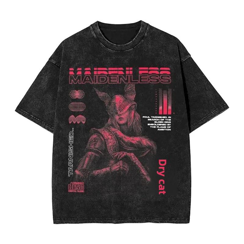 

Messmer Ringed Washed Y2K Striped T-Shirt MaleTMalikethsEldened Breathable All-Season Chinese Fashion Top S