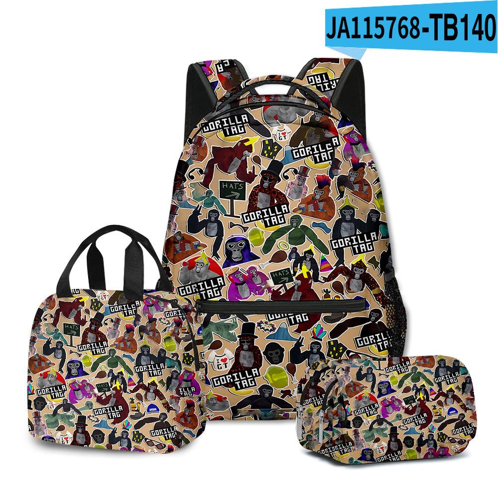 Mode Nieuwigheid Mode Cool Gorilla tag 3D Geprint 3 stuks/Set Student Schooltassen Laptop Dagrugzak Rugzak Lunchtas Etui