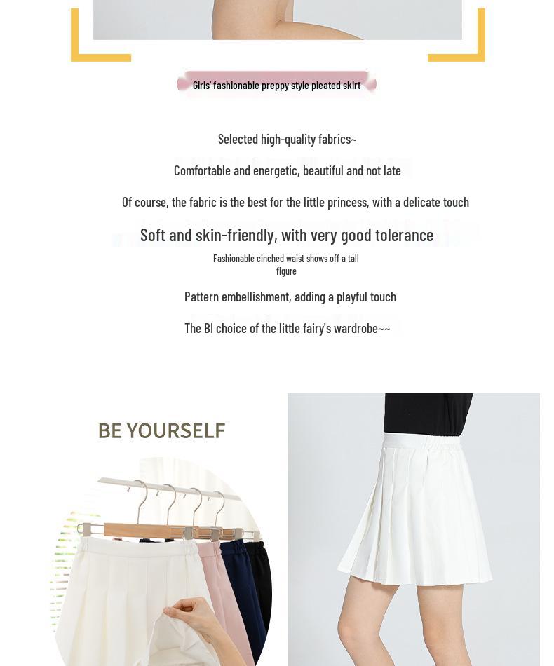 Dívčí preppy bílá plisovaná tenisová sukně - korejský styl, letní sportovní oblečení pro větší děti