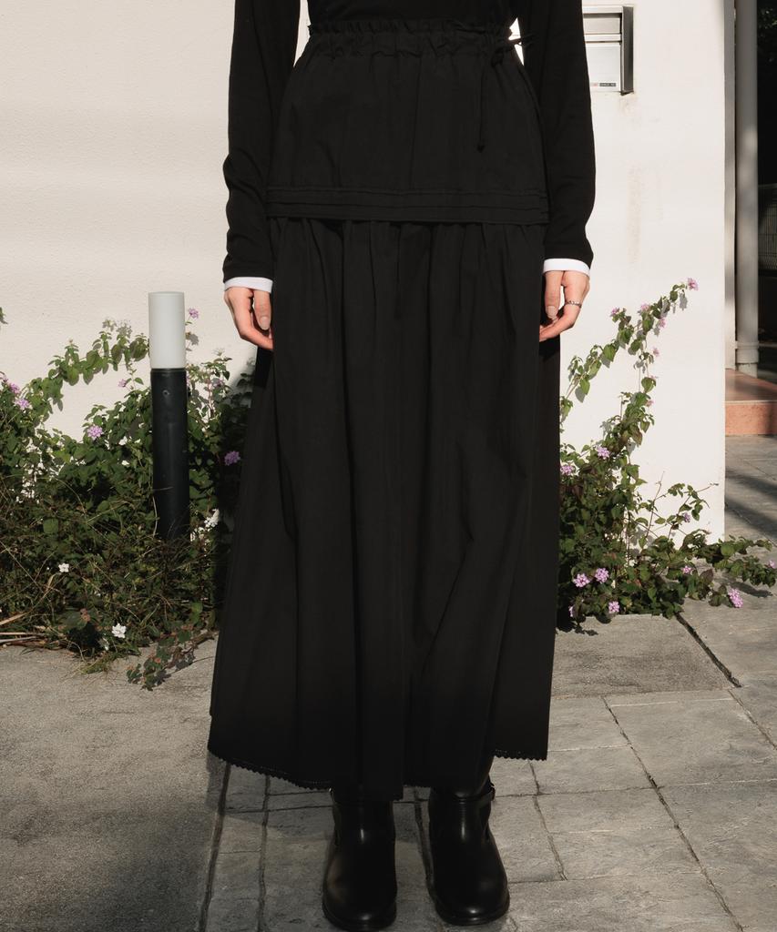 Dehebe Ruffle Long Skirt [Black]