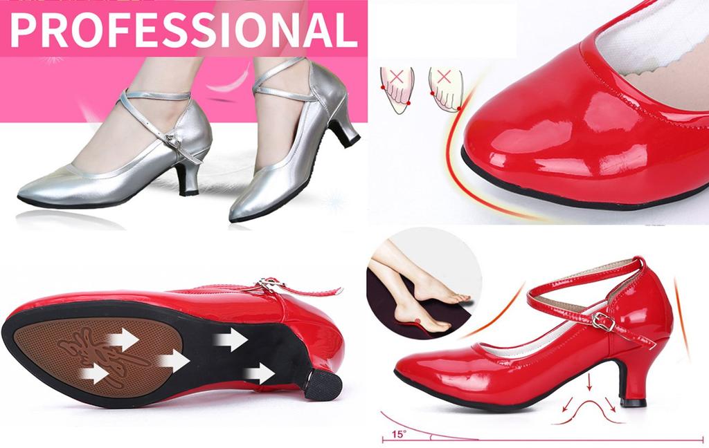[Karen] Women's Latin Dance Shoes, Social Dance Shoes for Women, Modern & Latin Dance Shoes, with Strap, Soft Suede Sole, Black, 23.5cm