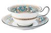 [Officially Imported] Wedgwood Florentine Turquoise Teacup & Saucer Pair with Peony Design, Perfect for Weddings and Gifts, 1053244