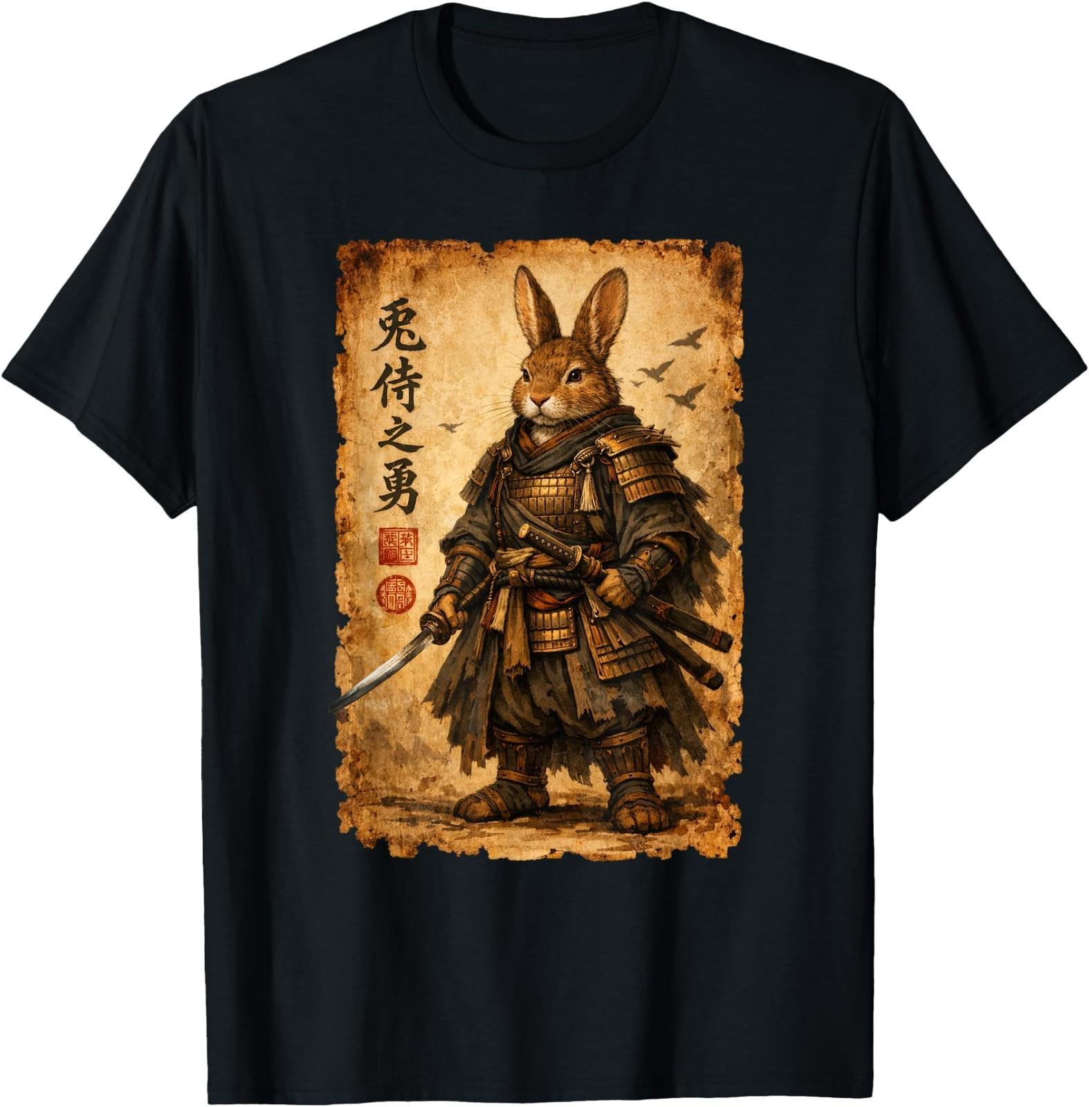 Rabbit Dressed As A Samurai Art Japanese Vintage T-Shirt XXL