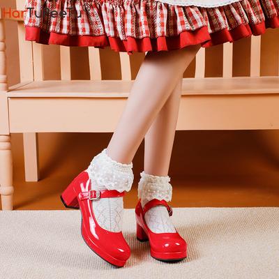 Buty Mary Jane w stylu Lolita dla dziewcząt Cosplay Kwadratowy obcas Wiosna Jesień Błyszcząca skóra PU Kolor cukierkowy But mundurowy Plus Size 3~17