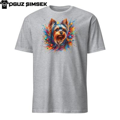 Buntes Yorkshire Terrier Unisex T-Shirt Lebendige Hundegrafik mit Spritzer-Design