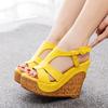 12 Cm Wood Grain Heel Heel Fish Mouth Sandals Large Size Heel Water Table Hollow Sandals Women's Quality Sandals