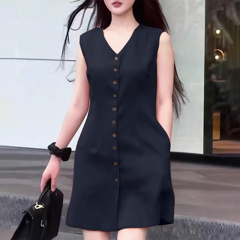 ZANZEA Damen Casual V-Ausschnitt Sommer Ärmelloses Kleid