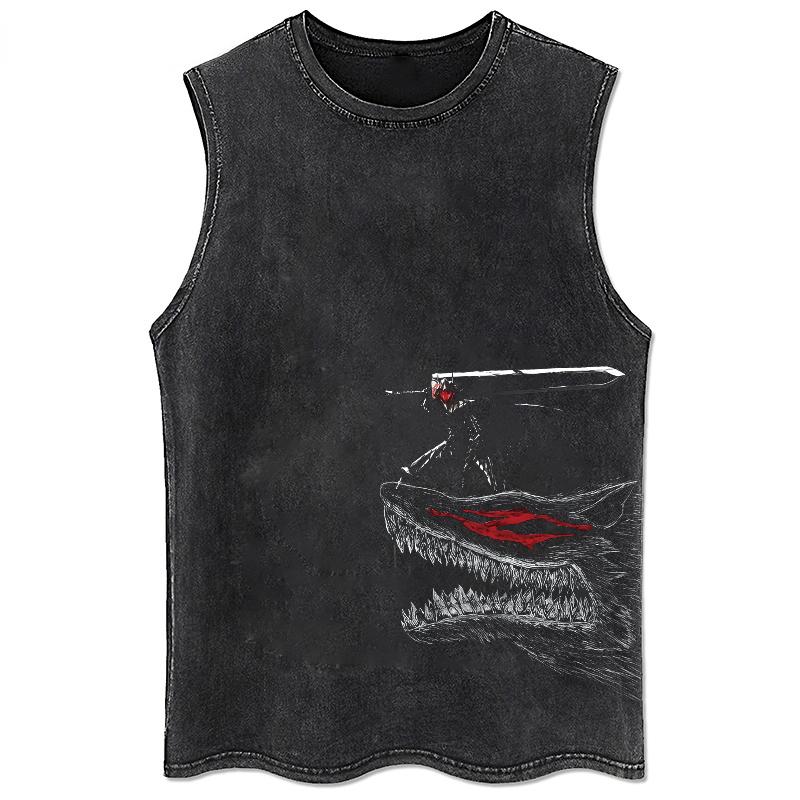Anime Vest Printed Washed Retro Sports Fitness Casual Shortsleeved Loose Large Size Summer