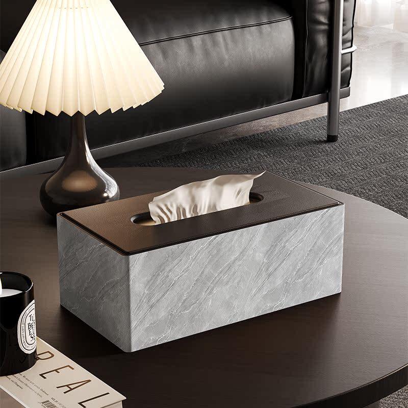 Marble Pattern Leather Tissue Box
