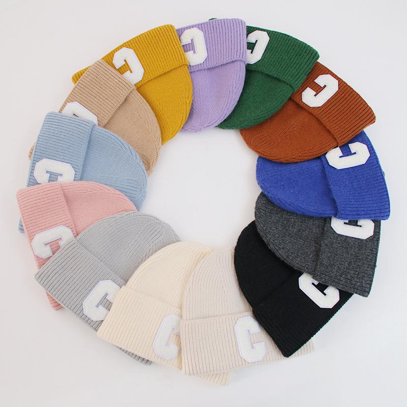 Autumn and Winter New Knitted Hat Children's Leisure and Warmth C Letter Wool Hat Student Pullover Hat Tide