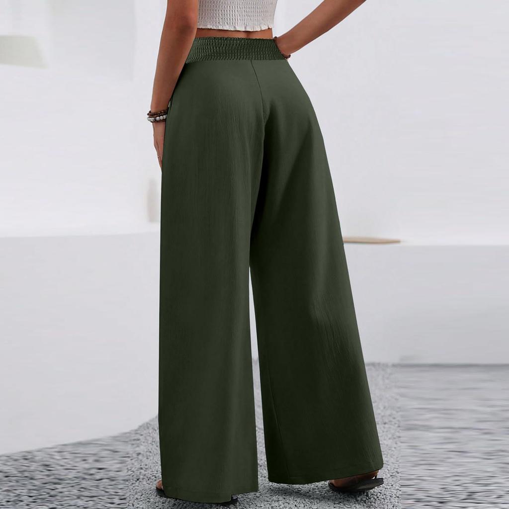 Women High Waist Wide Leg Pants Loose Fit Trousers with Pockets Comfortable Lightweight Casual Style for Daily Wear