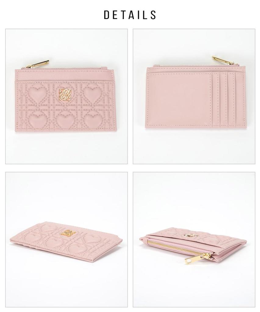 Alto Rose Pink Fragment Case for Women, Slim, Small, Quilted Wallet with Card Case, Coin Purse, Commuter Pass Holder, IC Card Storage, Gold Zipper,