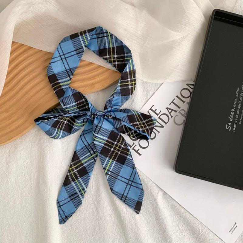 Long silk scarf, new versatile plaid corrugated headscarf, headband, hair tie, bag streamer, neck scarf, decorative belt.