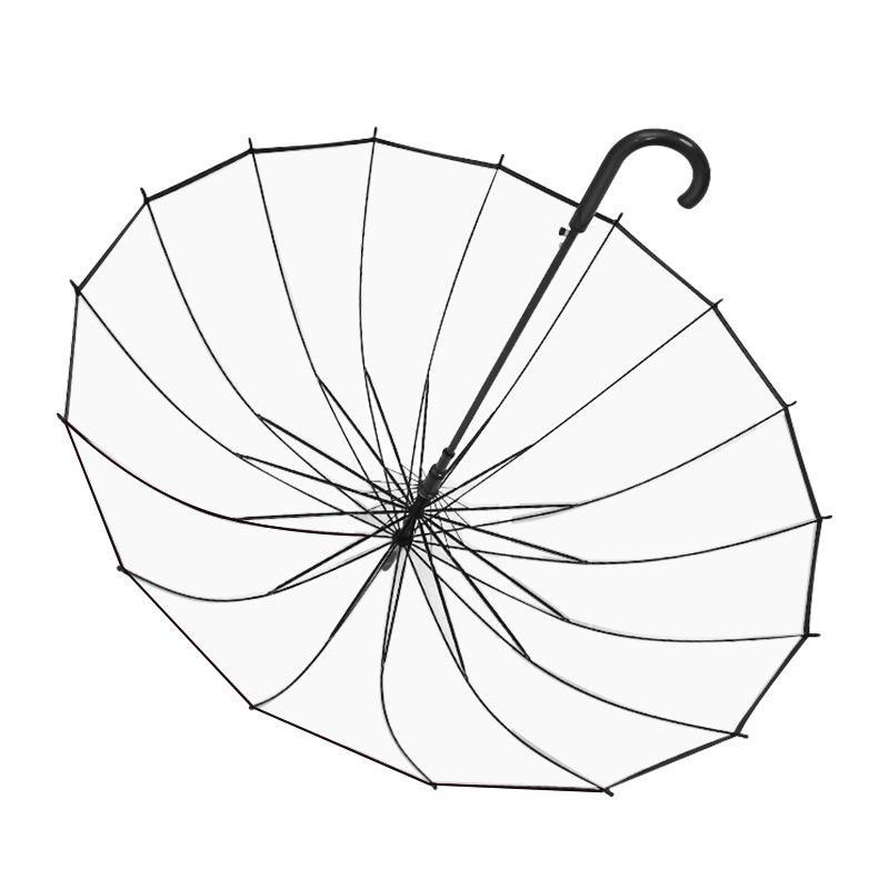 16-Bone long-handled umbrella, transparent, disposable batch, thickened, increased wind resistance, reinforced, large double plastic transparent