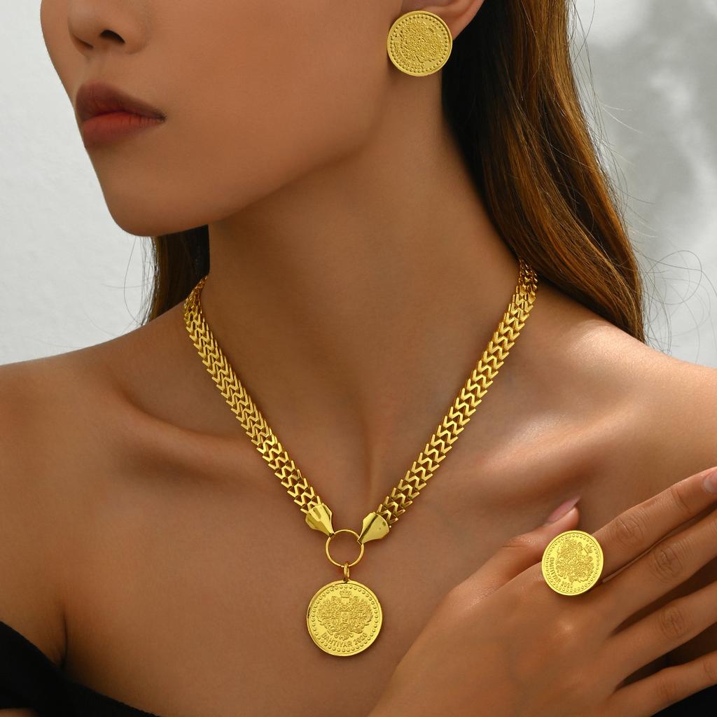 Fashion Jewelry Set Luxury Alloy Long Tassel Necklace Bracelet Earrings Rings Elegant Women Banquet Wedding Accessories