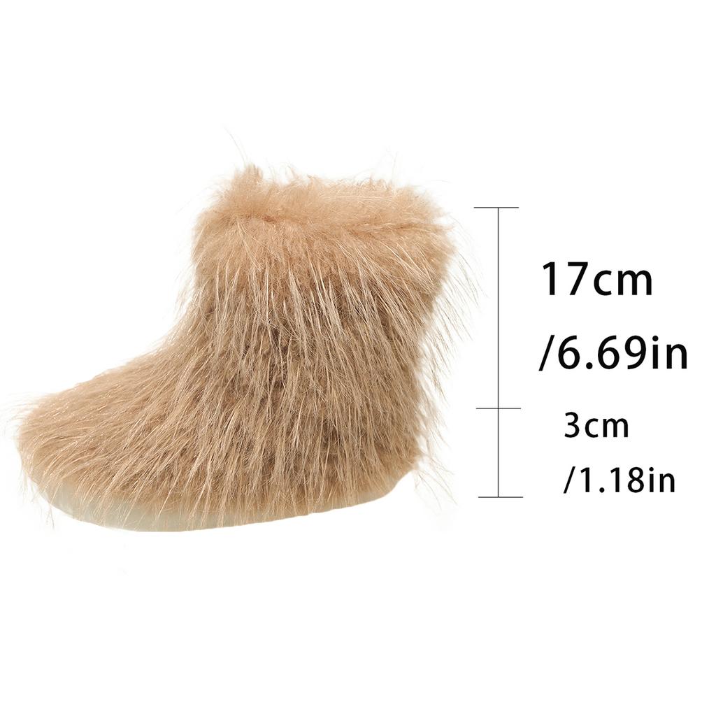 2025 Women Faux Fur Boots Winter Fluffy Plush Warm Mid Calf Snow Boots Luxury Fashion Furry Boots Comfortable Outdoor Flat Shoes