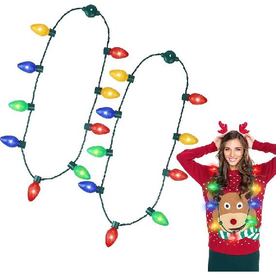 Christmas Necklace Toys for Kids, Light up Falshing LED Light Necklace with Bulbs for Adults, Ugly Xmas Birthday Wedding Rave Carnival New Year