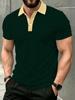 1pc Men'S Short Sleeve Polo Shirt, Multi-Size Available, Collar Button Design, Dark Green Light Yellow Contrast, Light Yellow Lapel Short Sleeve Top,