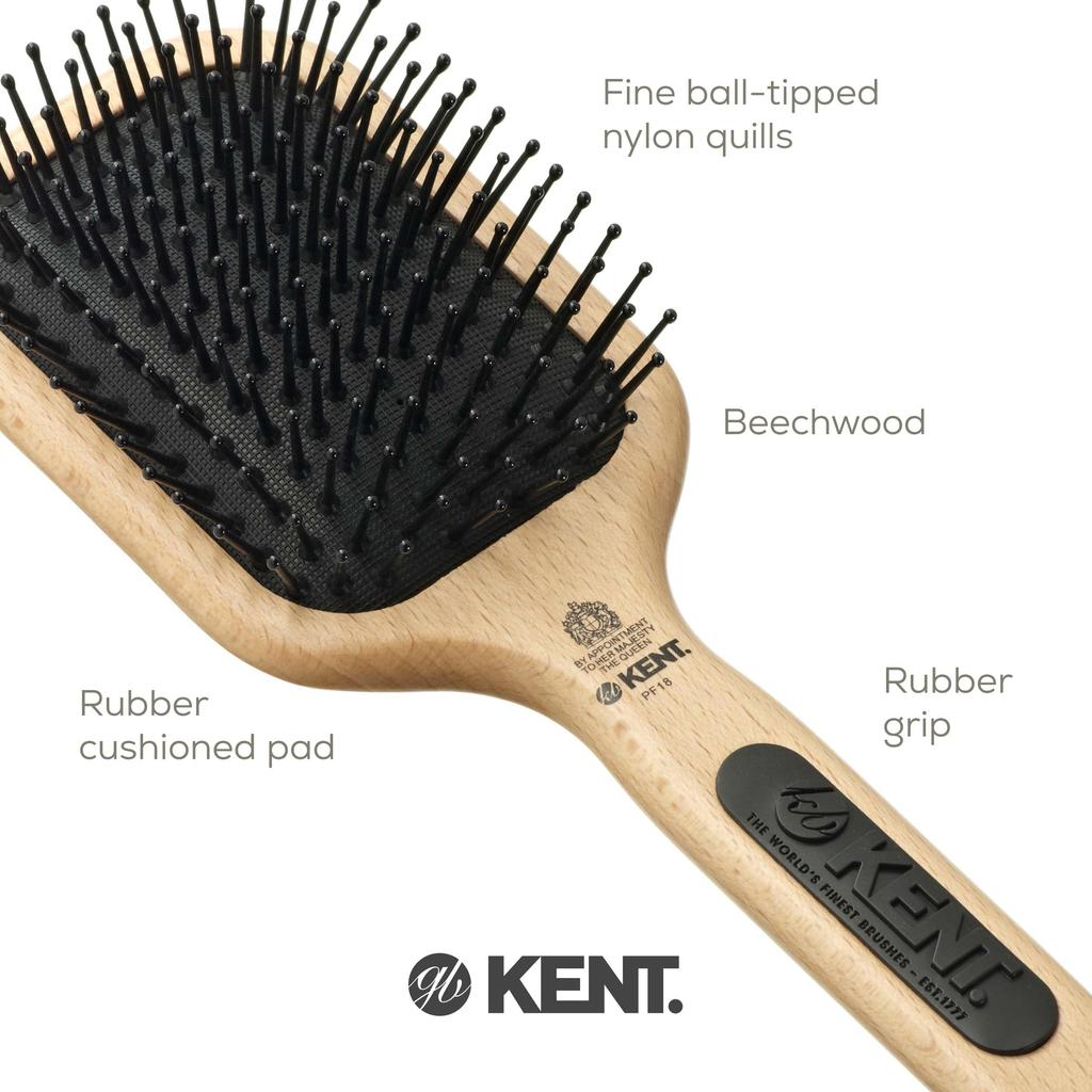 GB KENT Kent Royal Warrant Ball Pin Cushion Paddle Hairbrush, Large, Perfect for Your Hair Series PF18