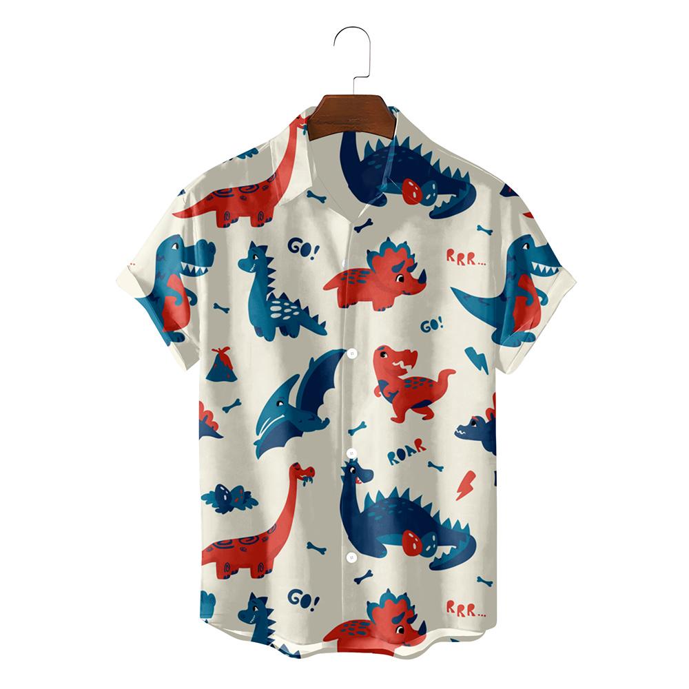 Funny Dinosaur Hawaiian Shirts 3d Print Casual Men Women Summer Beach Short Sleeve Blouse Fashion Men's Vocation Lapel Camisa