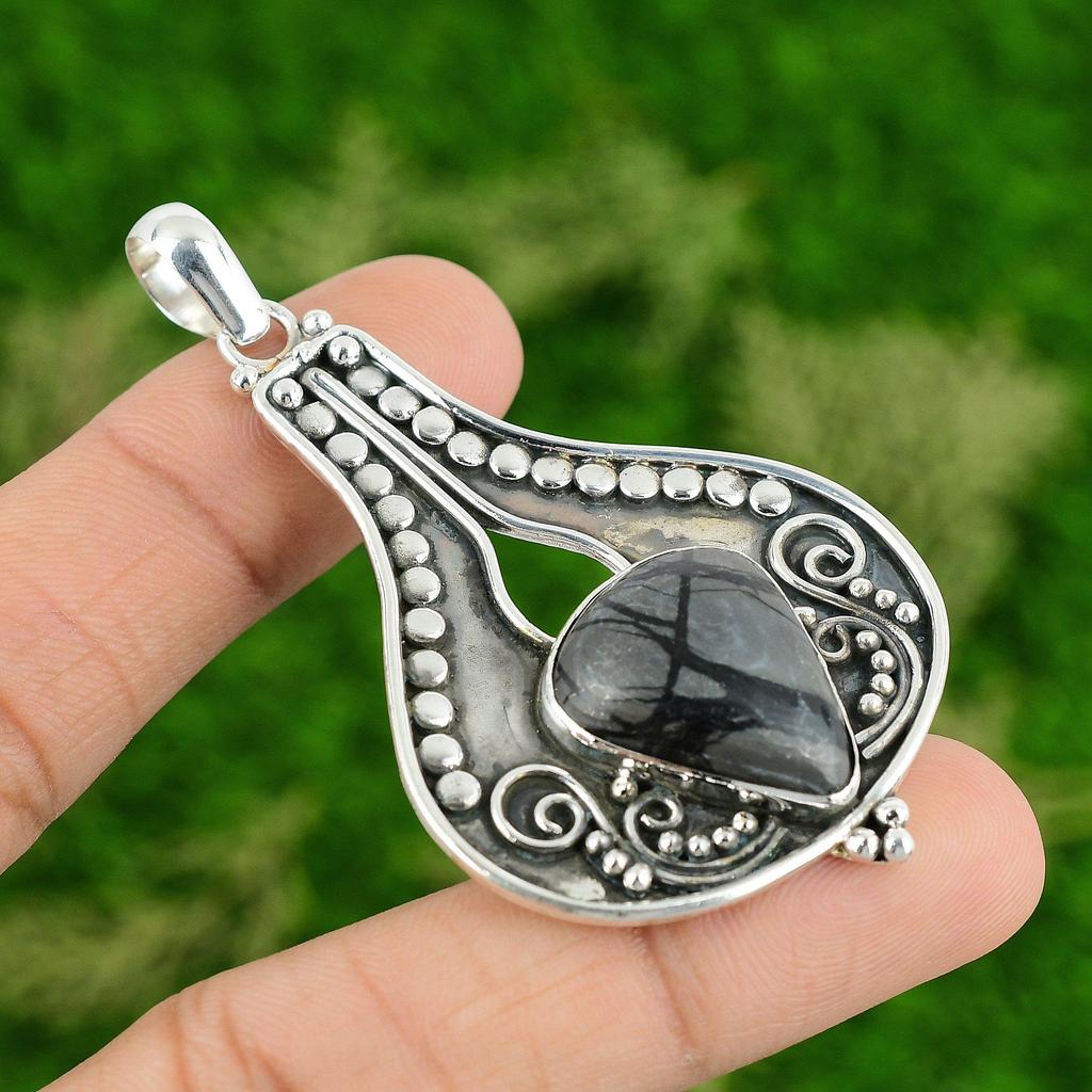 Daughters Day Sale Pear Picasso Jasper Gemstone New Sister Pendant 925 Silver