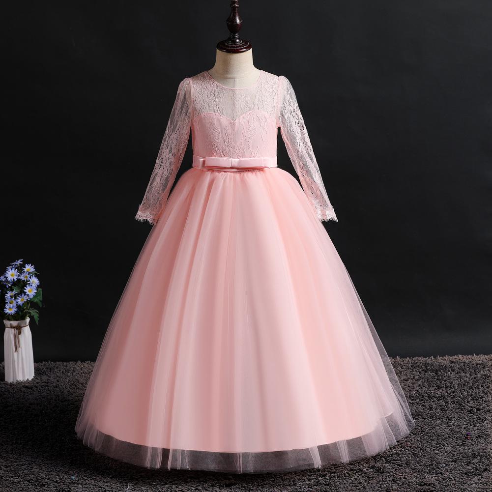 Girls' formal dress: long-sleeved lace puff-skirted princess dress for older children – perfect for emcees and performances