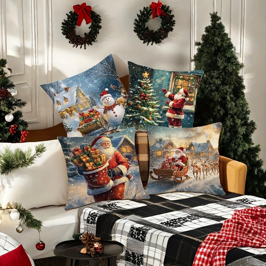 Christmas decoration pillowcase Winter snow scene Santa Claus and gift pillow cover sofa cushion suite room home decoration