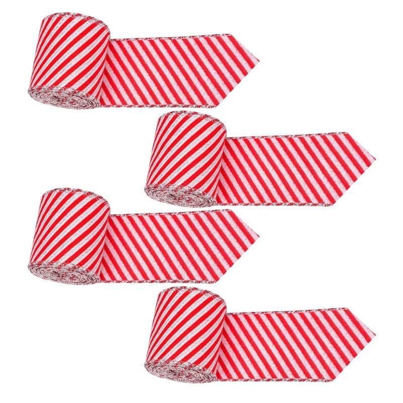 4 Piezas Cinta de Navidad Adornos de Navidad Cinta de Malla Rayada Cinta para Fiestas Suministros para Manualidades Navideñas Rojas Decoraciones Navideñas