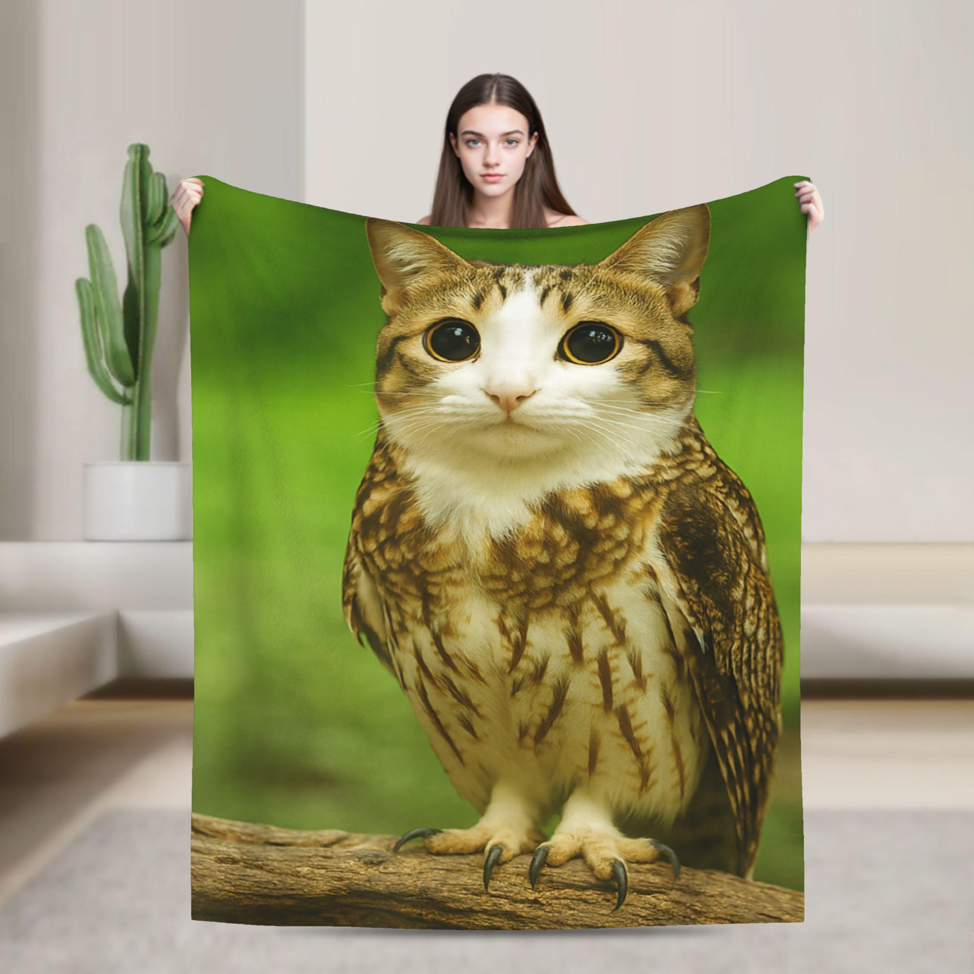 Meowl Cat Owl Funny Internet Trendy Meme Blanket Super Warm Fluffy Plush Throw Blanket For Couch Bed Flannel Bedspread Bed Cover 75X95CM