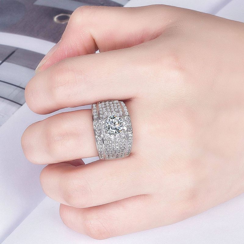 

Youngever New Luxury Men s Ring with Full Diamond Inlay, Luxurious European and American Style Silver-Plated S925 Ring White Diamond Ring [White Gold] Size 8