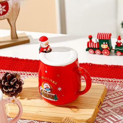 Weihnachten Kreative Persönlichkeit Keramiktasse Weihnachtsmann Wasserbecher mit Deckel Löffel Souvenir Kaffeetasse
