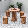 New Outdoor Faux Wood Patio Table and Chairs Set - Round Balcony Bistro Furniture for Gardens and Villas