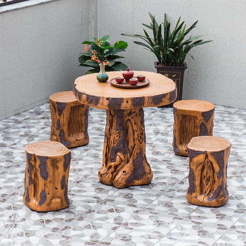 New Outdoor Faux Wood Patio Table and Chairs Set - Round Balcony Bistro Furniture for Gardens and Villas