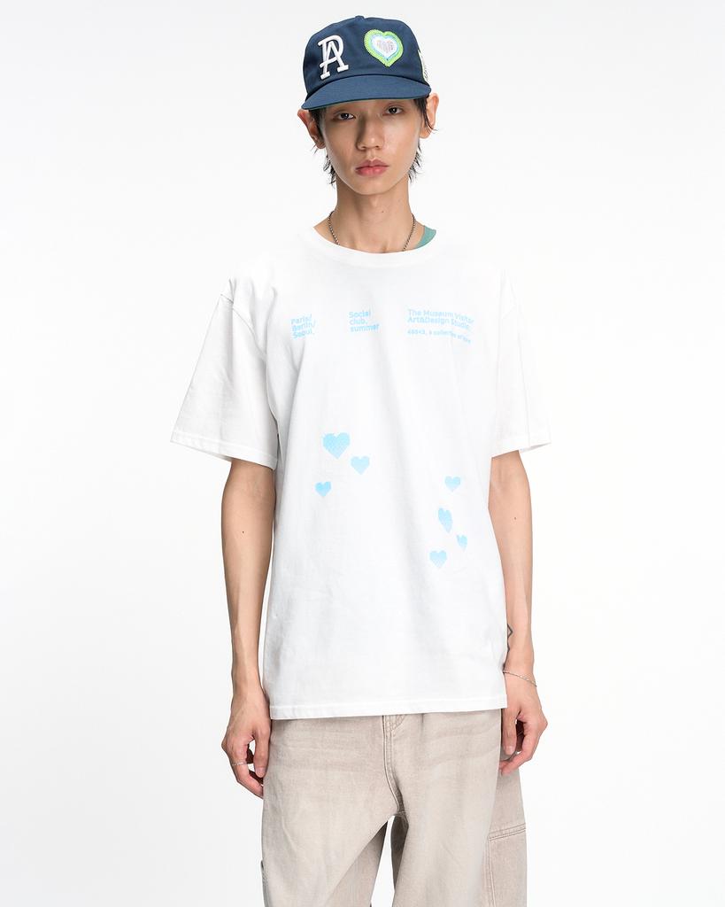 THEMUSEUMVISITOR Pixel Heart Signature Overfit T-Shirt (White)