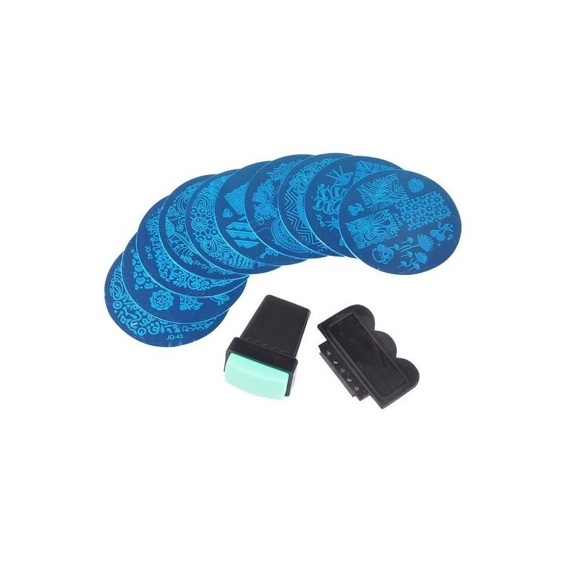 

Nail Design Steel Plate Kit With 10 Jq Printing Plates And Clear Stamp For Home Manicure