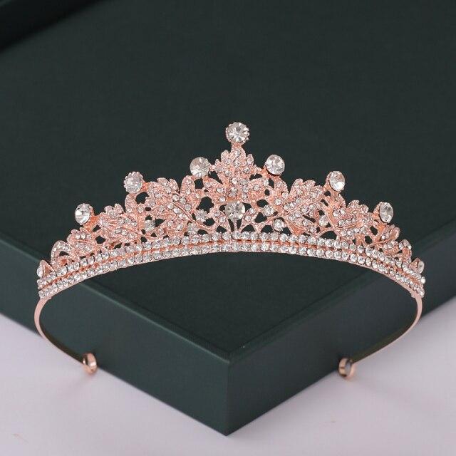Rose Trendy Color Gold Tiaras And Crowns Pearl Crystal Princess Diadems Sale Queen Wedding Bridal Hair Accessories Headpiece