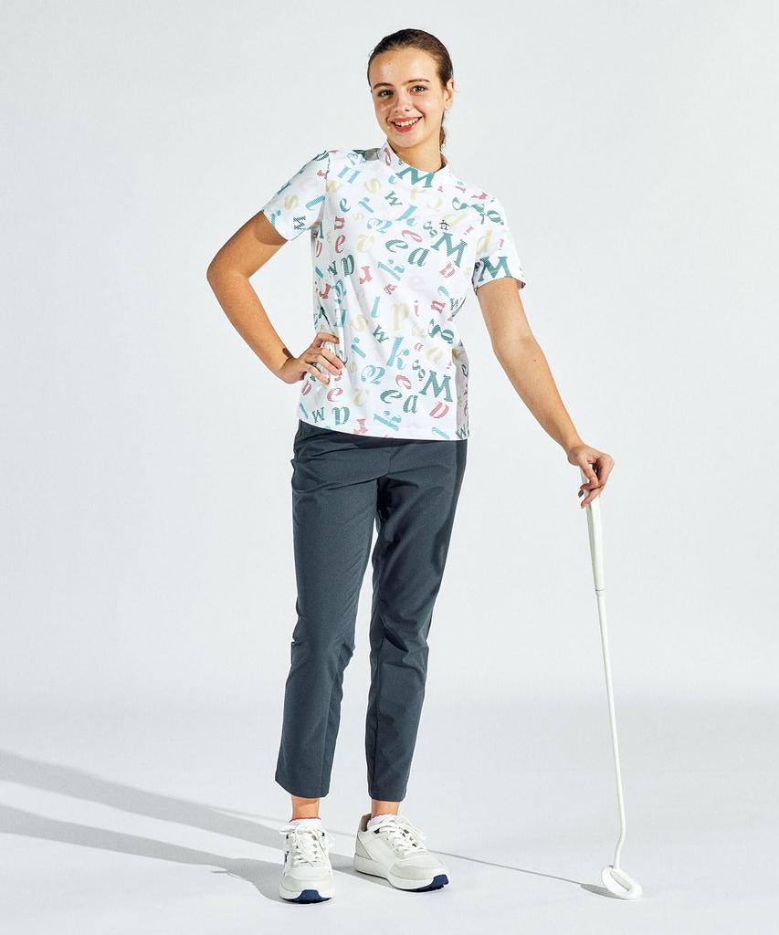 mock neck fast WH00 [Munsingwear] Short-sleeved shirt, all-over print, drying, sporty, golf, MG5SHS58L, women's, (white)