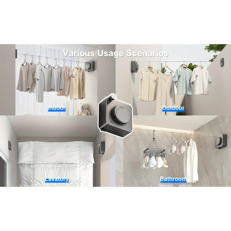 Einfache quadratische Wäscheleine, 188,98 Zoll lang, einziehbar, geeignet für Zuhause/Badezimmer/Balkon, College-Zubehör für den Schulanfang, Trockenständer