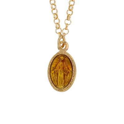 [R5494] - Handcrafted Silver Necklace 'Virgin Mary' Golden Yellow - 10x7 Mm