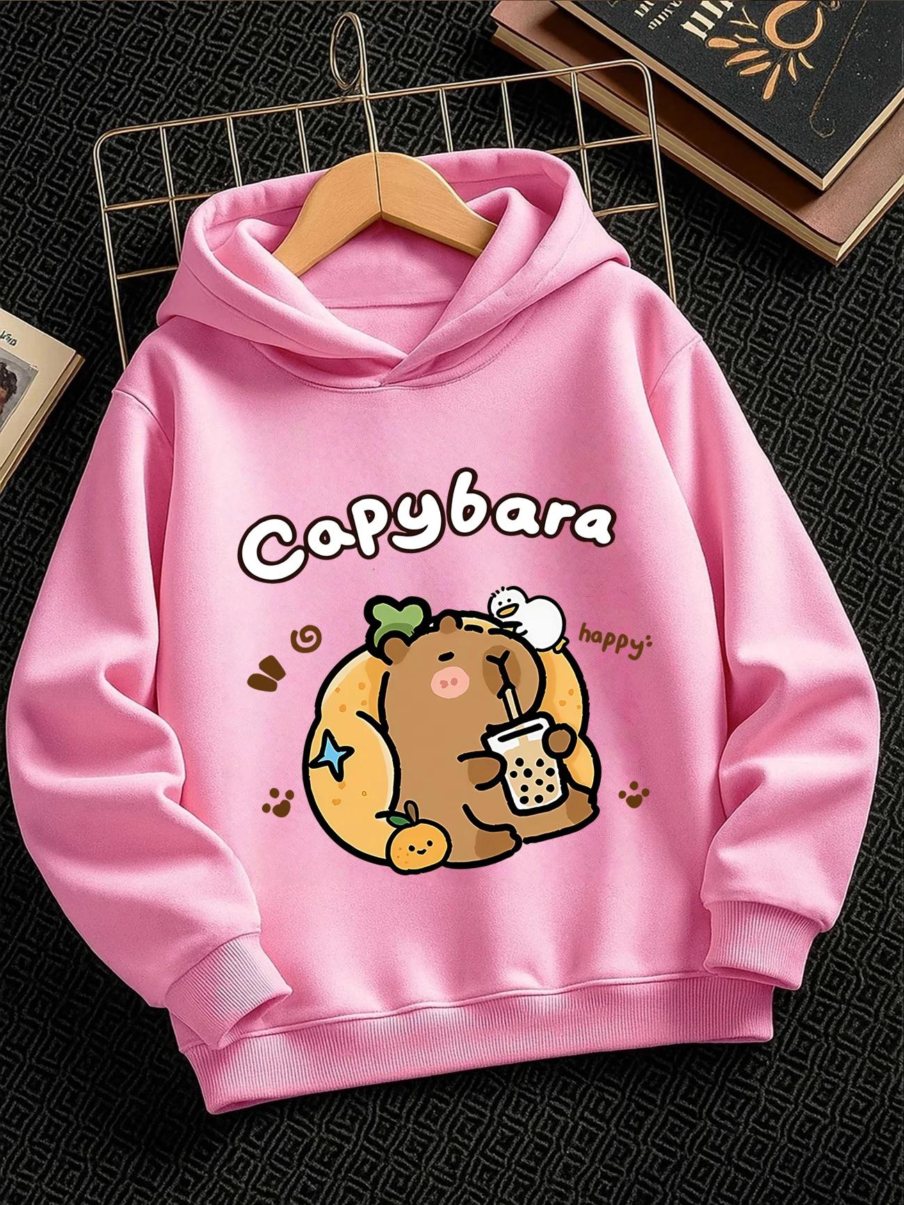 Classic Capybara Hooded Sweatshirt For Kids Summer Cute Crewneck Casual Boys Girls 3-14 100