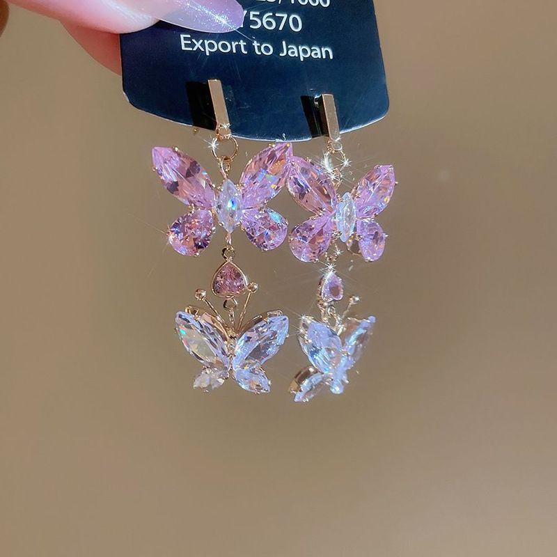 Kolczyki z frędzlami w kształcie łzy z cyrkoniami i motylami - Lekki luksusowa biżuteria modowa dla kobiet