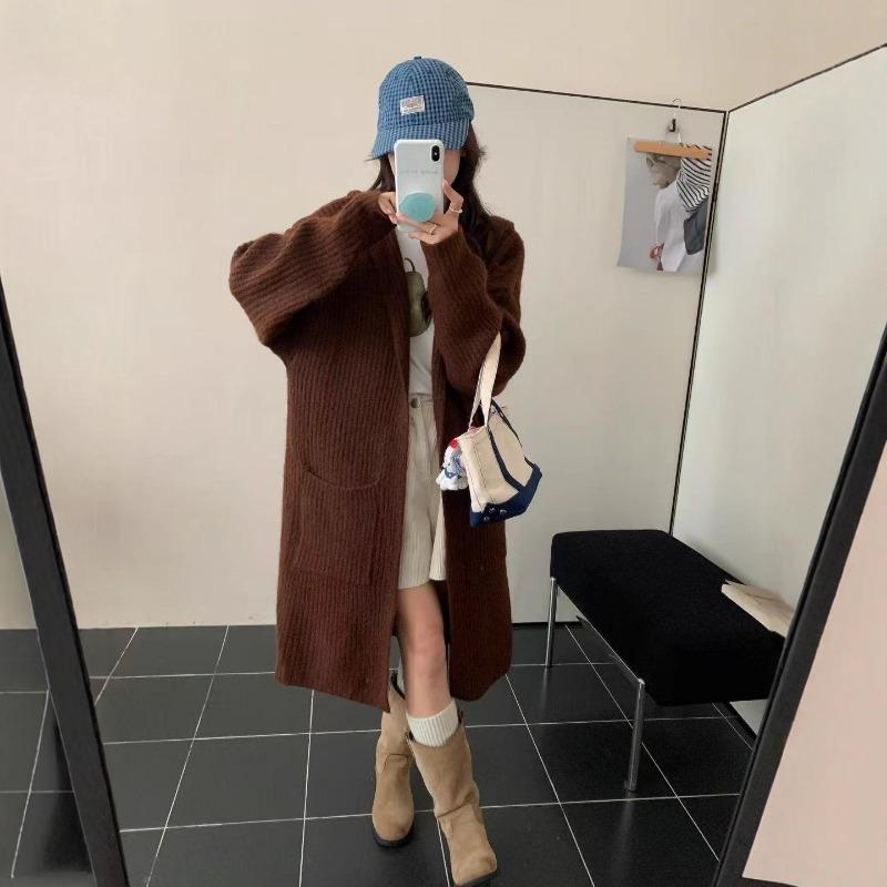 Hooded Loose Large Size Thickened Medium and Long Knitted Jacket New Lazy Wind Sweater Cardigan with Women Outside