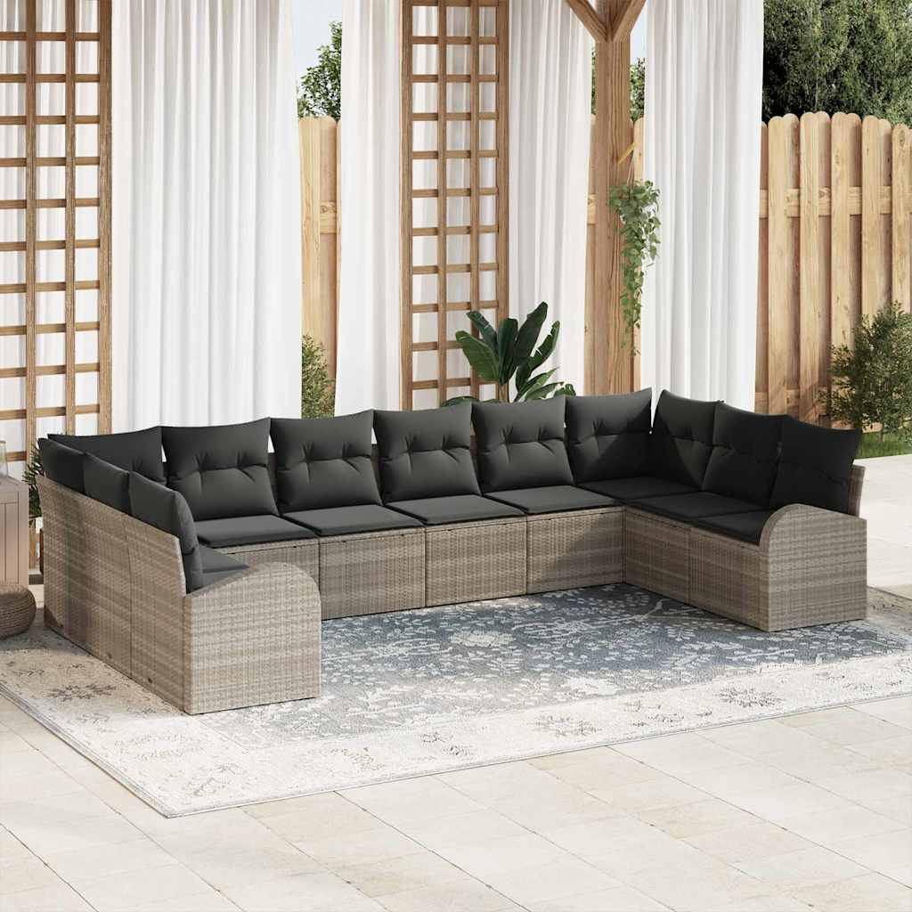 Garden Sofa Set with Cushions 10 Pcs Light Grey Poly Rattan