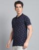 Monte Carlo Mens Printed Navy Blue Collar Neck Half Sleeve T-Shirt
