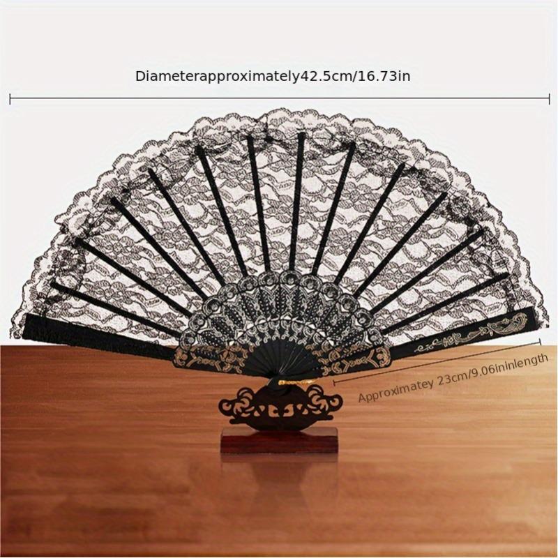 

Винтажный китайский кружевной веер - Цветочный узор, черная и золотая кисточка, ручной веер для охлаждения, реквизит для фото, летний модный аксессуар чёрный