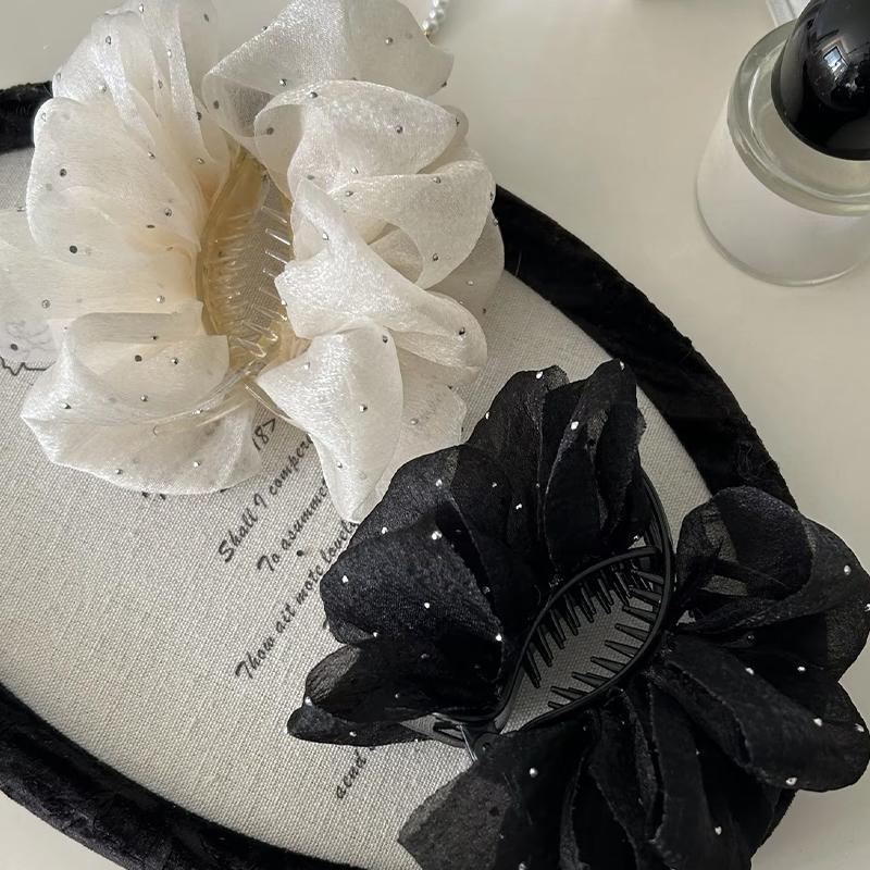 Elegant Flower Clip Resin Bow Mesh Vertical Clip Korean Style Women Ponytail Holder For Gifts Solid Color Hair Accessory