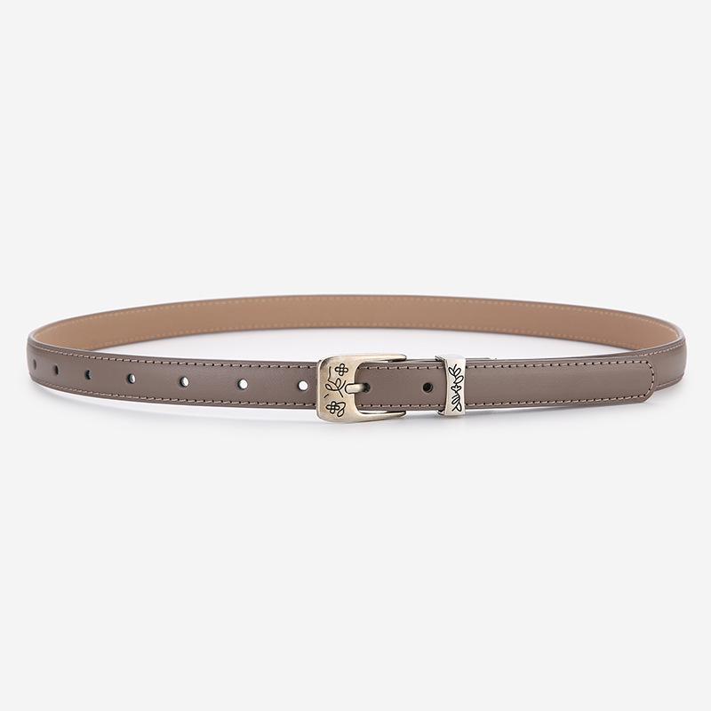 Elegant Women's Two-Layer Genuine Cowhide Leather Belt with Retro Silver Pin Buckle - Thin Decorative Accessory for Pants