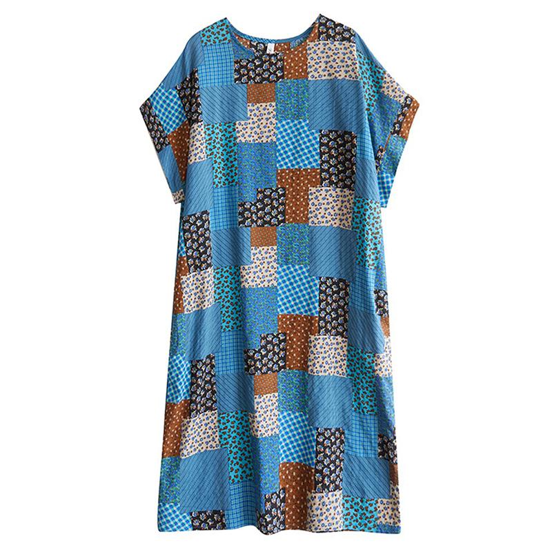 

XITAO Irregular Print O-neck Dress ZMY1128 One Size синий
