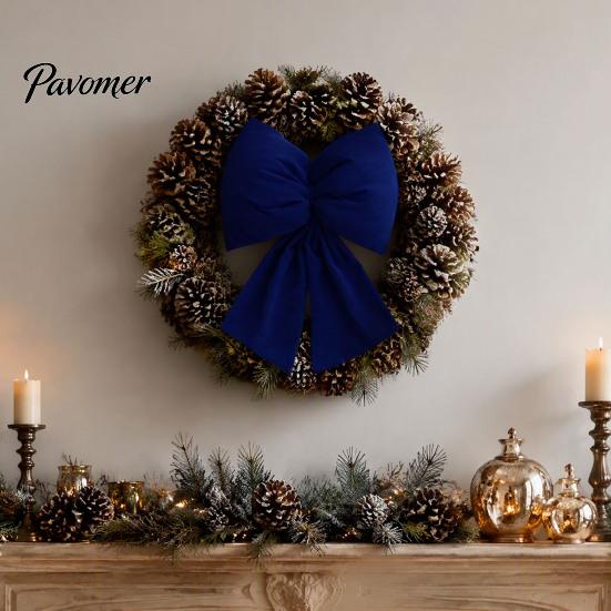 Decorative Velvet Bows for Wreaths Christmas Flocked Fabric Bow, Large Red Bow with Hanging Strap, Gifts Festive Pendant Tree, Holiday Home