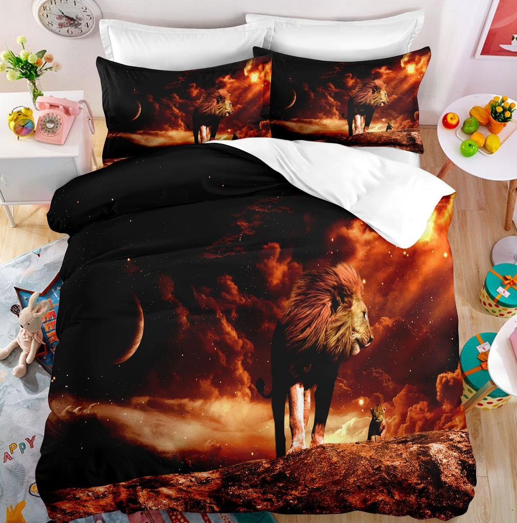 Lion Duvet Cover Set Roaring Lion White Wild Animals Polyester Comforter Cover King Queen Size For Kids Adults Teen Bedding Set